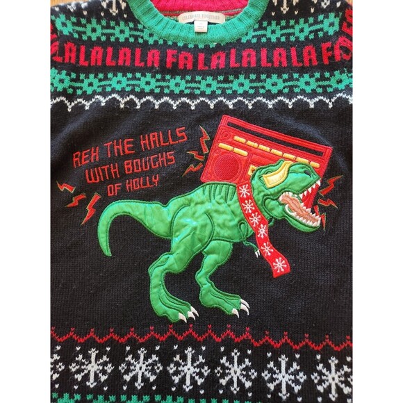 Ugly Christmas Sweater T-Rex Dinosaur With Boom Box Radio Kohl's Youth Medium M - Picture 3 of 11